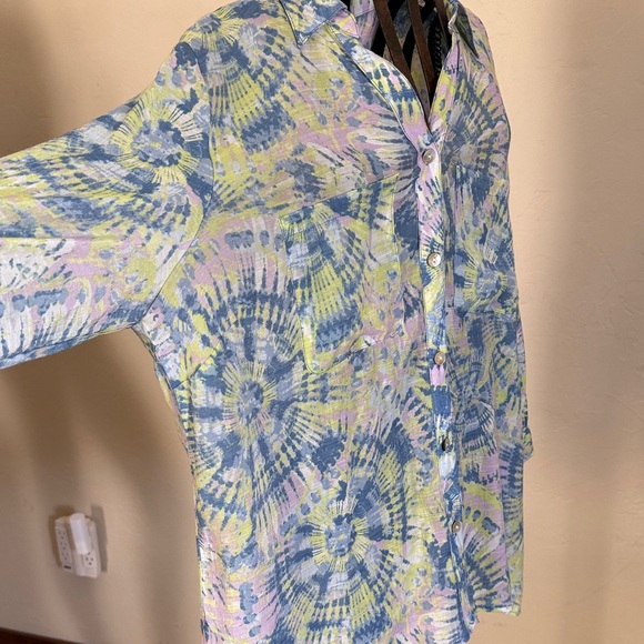 Ruby Rd. Blue and Yellow Button Down Shirt - Picture 7 of 8